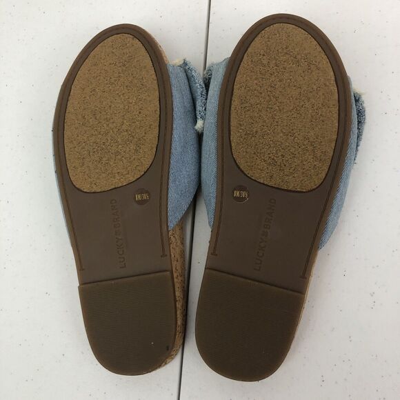 Lucky Brand Sandals Women Sz 8 M Denim Bow Cork Blue EU 38.5 Flats Boho - Picture 8 of 10